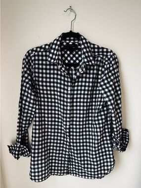 J. Crew Black & White Gingham Button-Down Blouse
